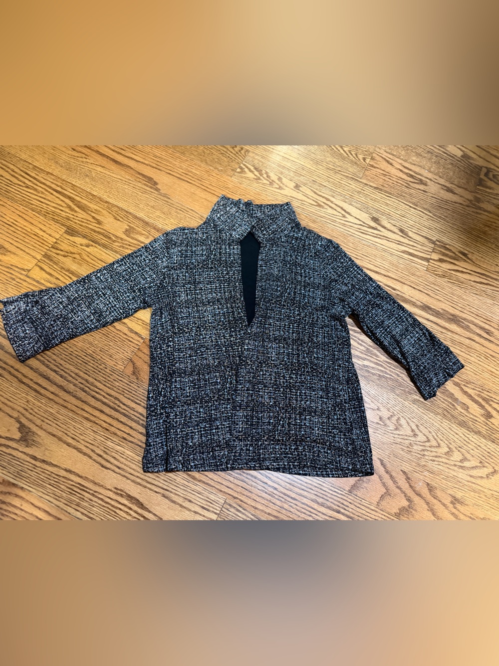 Women's Black & White Knit Sweater with Mock Neck